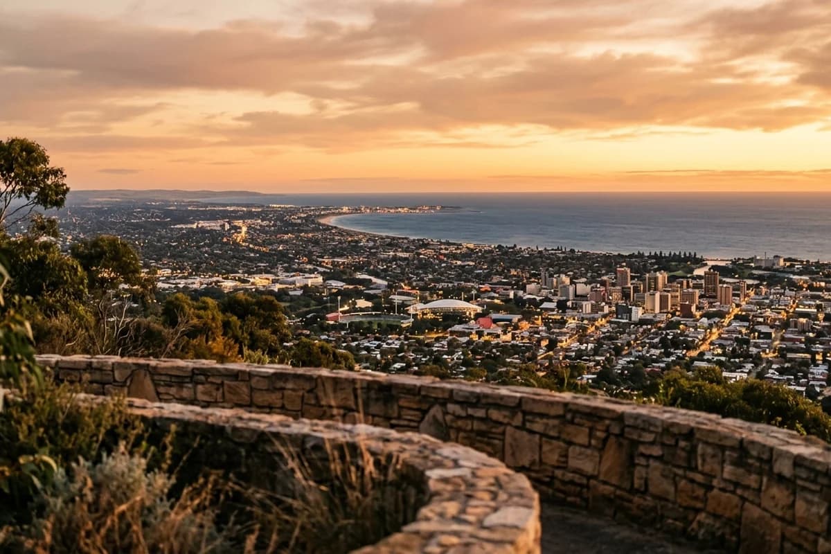 Sunset view over Adelaide from Mount Lofty Summit